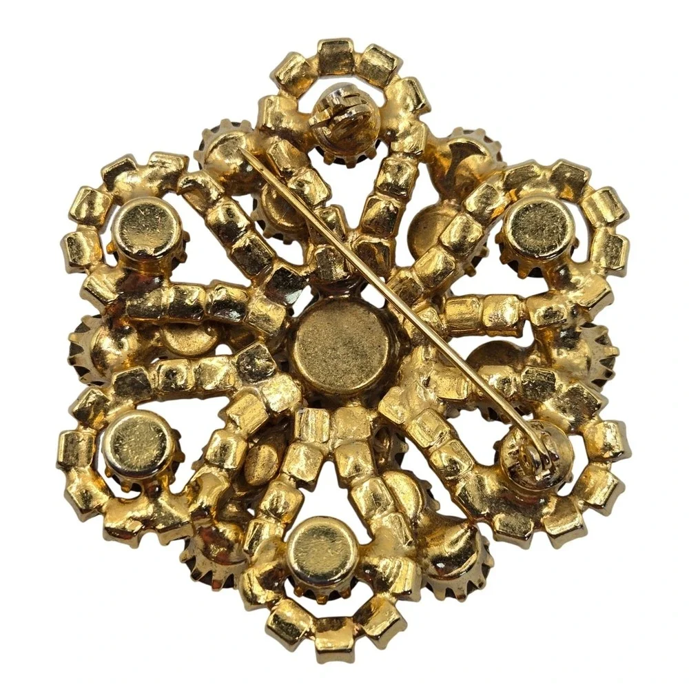 VTG Brooch Tiered Boho Cluster Root Beer Rhinestone Floral‎ Autumn Fairycore Pin